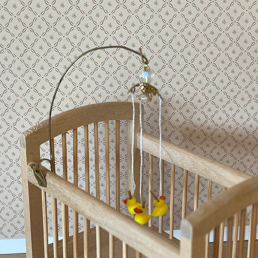 1:12 Scale Miniature Crib Mobile with Yellow Ducks, 3-15/16 inch long, DIY Dollhouse Supply