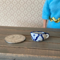 Dollhouse Sauce Pot , Miniature Ceramic Sauce Pot , 1:12 Scale 1 Inch Scale Pot , Blue Pot - A040