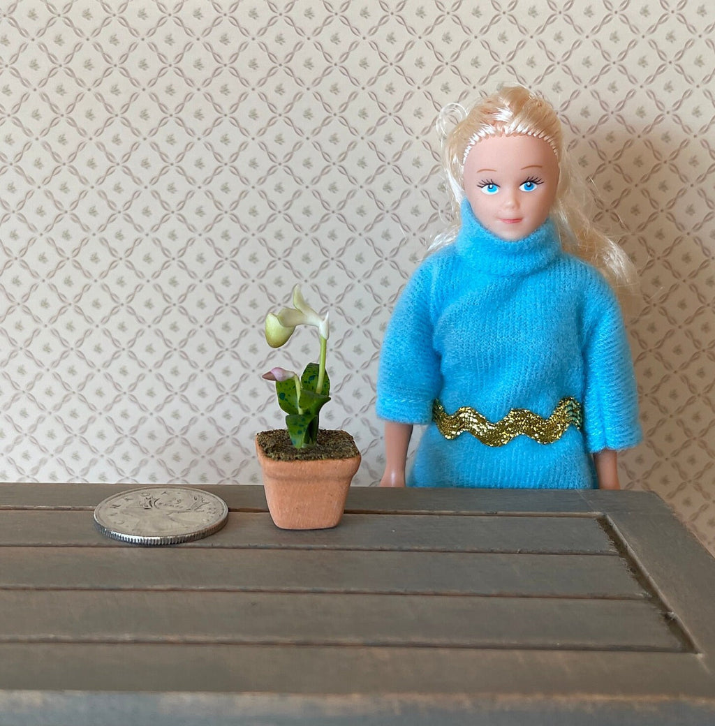Dollhouse potted flower / dolls house Clay Orchid / decoration living room 1 12th scale miniature - H033