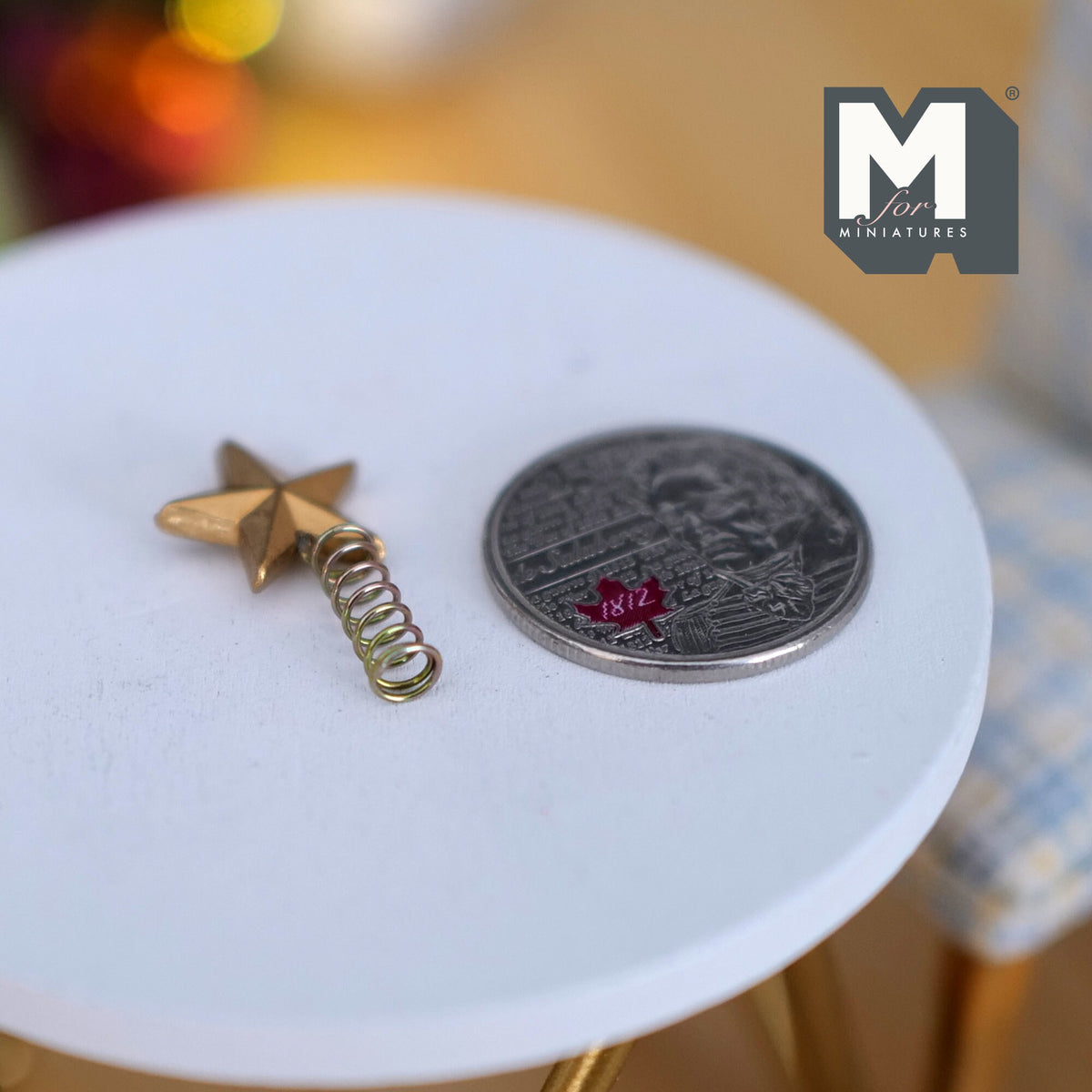 1:12 Scale Miniature Gold Christmas Tree Top Star with Coil Spring Base, 1 inch tall, DIY Dollhouse Supply