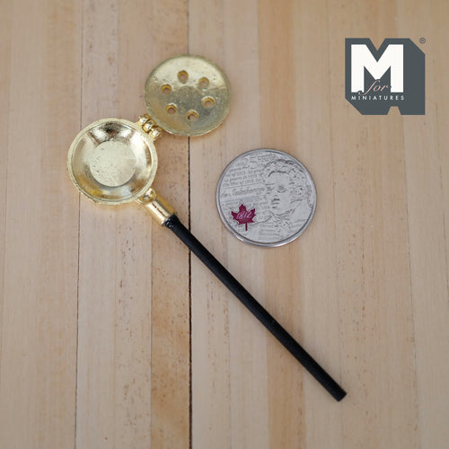 1:12 Scale Miniature Bed Warmer Pan with Long Handle, 3-3/8 inch long, DIY Dollhouse Supply (gold)