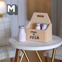 Dollhouse Milk Crate with 3 Bottles of Milk , 1:12 Scale Miniature Milk Crate , Dairy Crate , Milk Carrier , Bottle Rack - E030