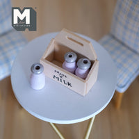 Dollhouse Milk Crate with 3 Bottles of Milk , 1:12 Scale Miniature Milk Crate , Dairy Crate , Milk Carrier , Bottle Rack - E030