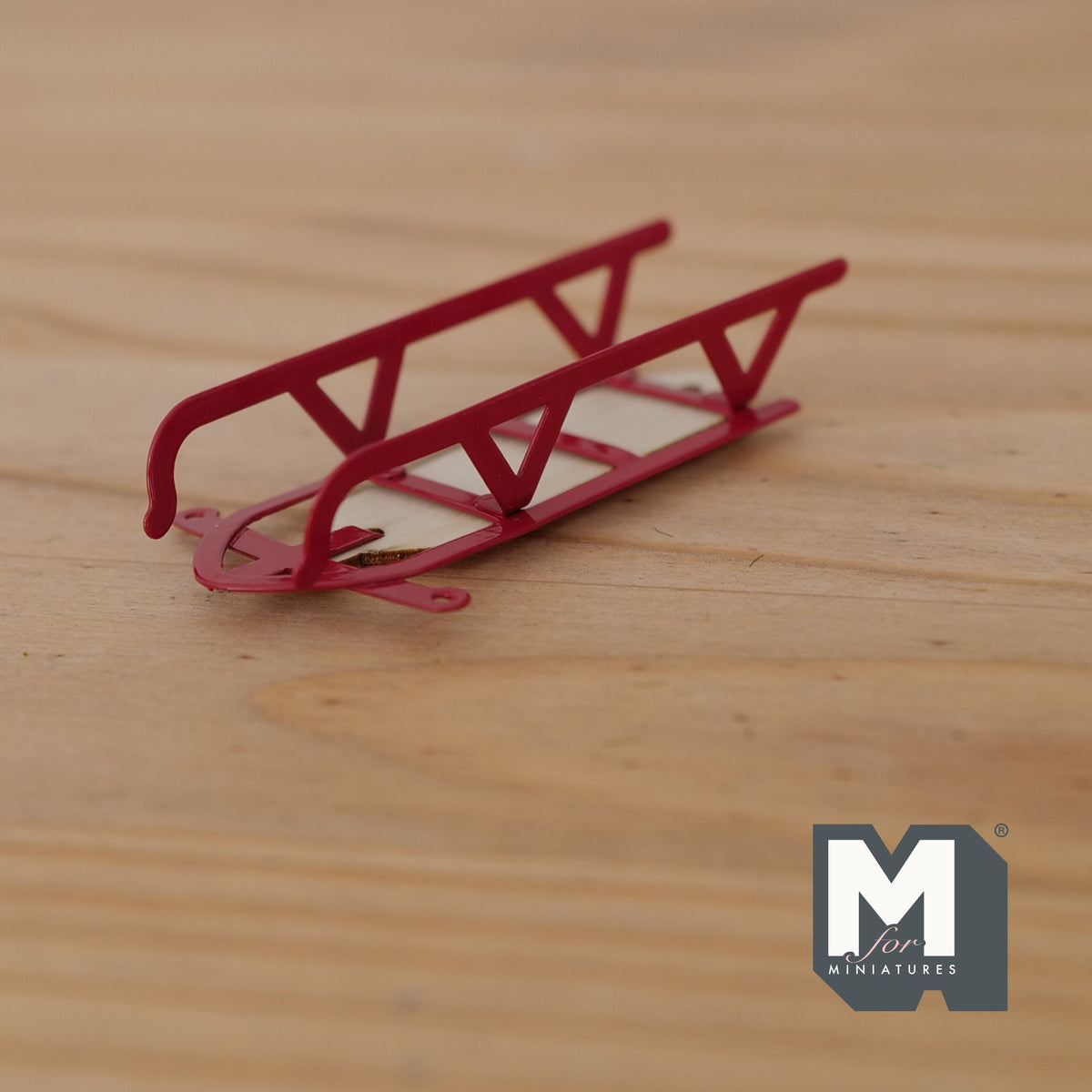 1:12 Scale Miniature Metal Sledge with Wood Base, 3-1/16 inch long, DIY Dollhouse Supply (red)