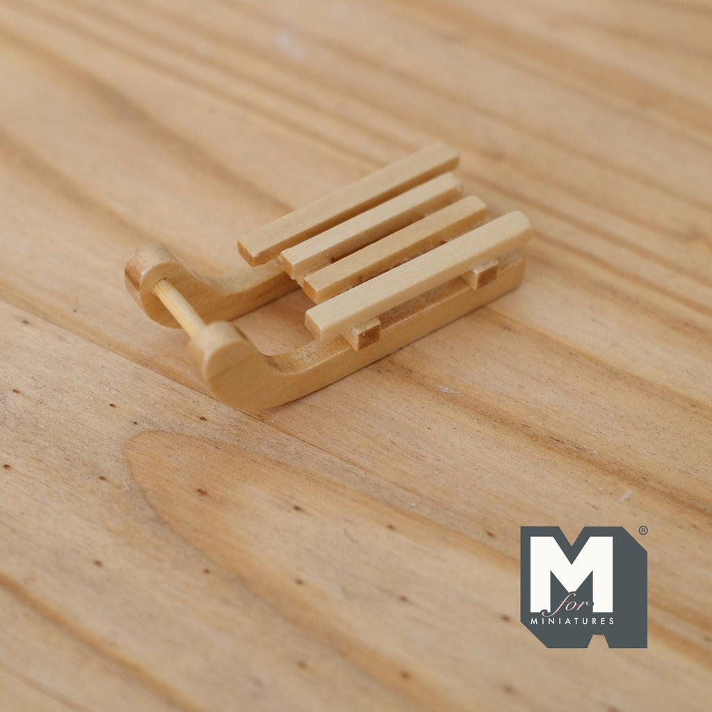 1:12 Scale Miniature Wood Sled with Curved Runners, 2-1/4 inch long, DIY Dollhouse Supply