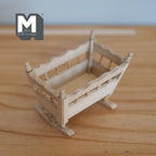 1:12 Scale Miniature Unpainted Wood Rocking Baby Cradle, Slatted Sides, 3-11/16 inch long, DIY Dollhouse Supply
