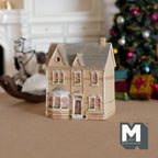 1:144 scale miniature resin Georgian house model in cream, house in a house, shown by a Christmas tree and rocking horse