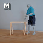1:12 Scale Miniature Unpainted Wood Trestle Table, Plank Top, 3-1/8 inch long, DIY Dollhouse Supply