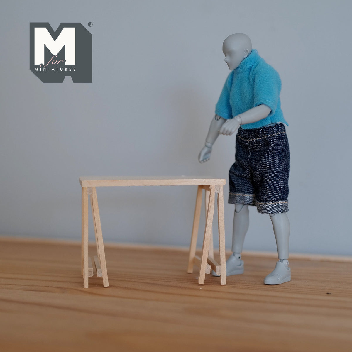 1:12 Scale Miniature Unpainted Wood Trestle Table, Plank Top, 3-1/8 inch long, DIY Dollhouse Supply