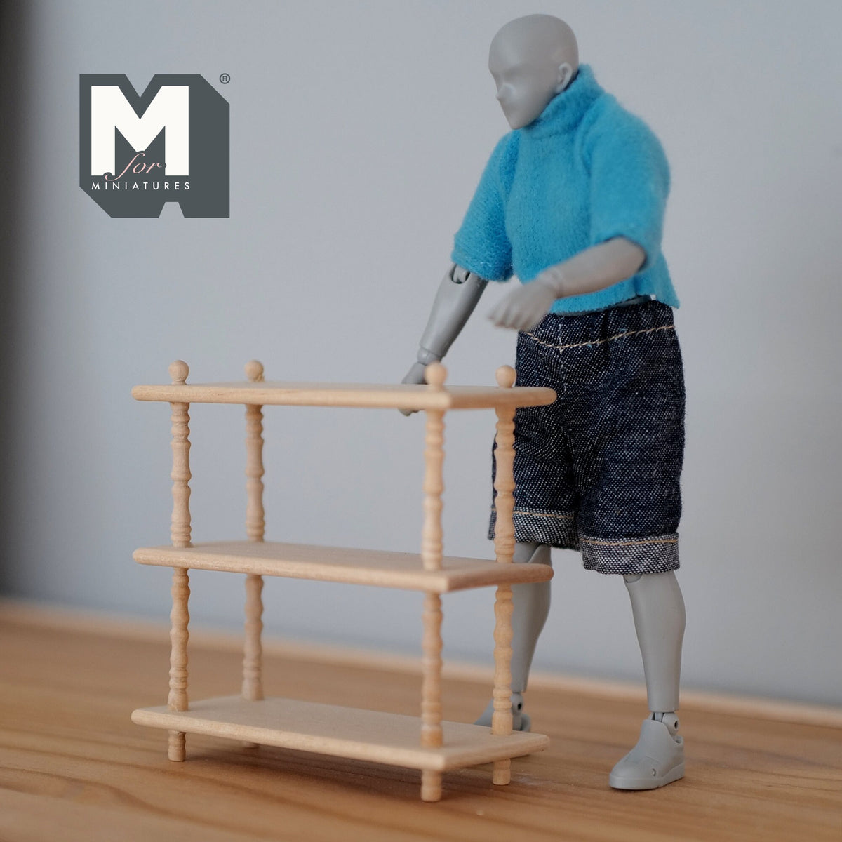 1:12 Scale Miniature Unpainted Wood Open Bookstand, 3 Tiers, Corner Posts, 3-1/16 inch tall, DIY Dollhouse Supply
