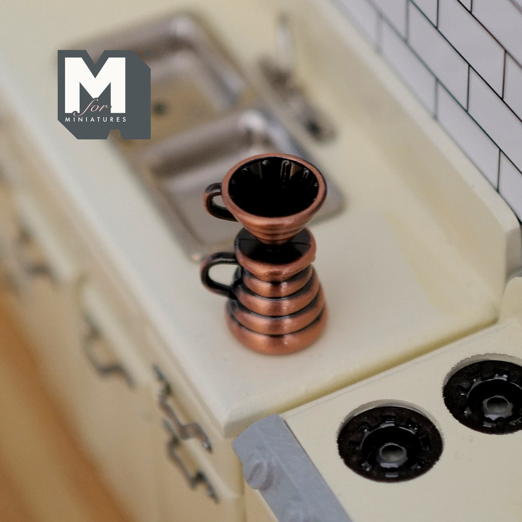1:12 Scale Miniature Metal Coffee Dripper with Server, 1-1/8 inch tall, DIY Dollhouse Supply (copper)