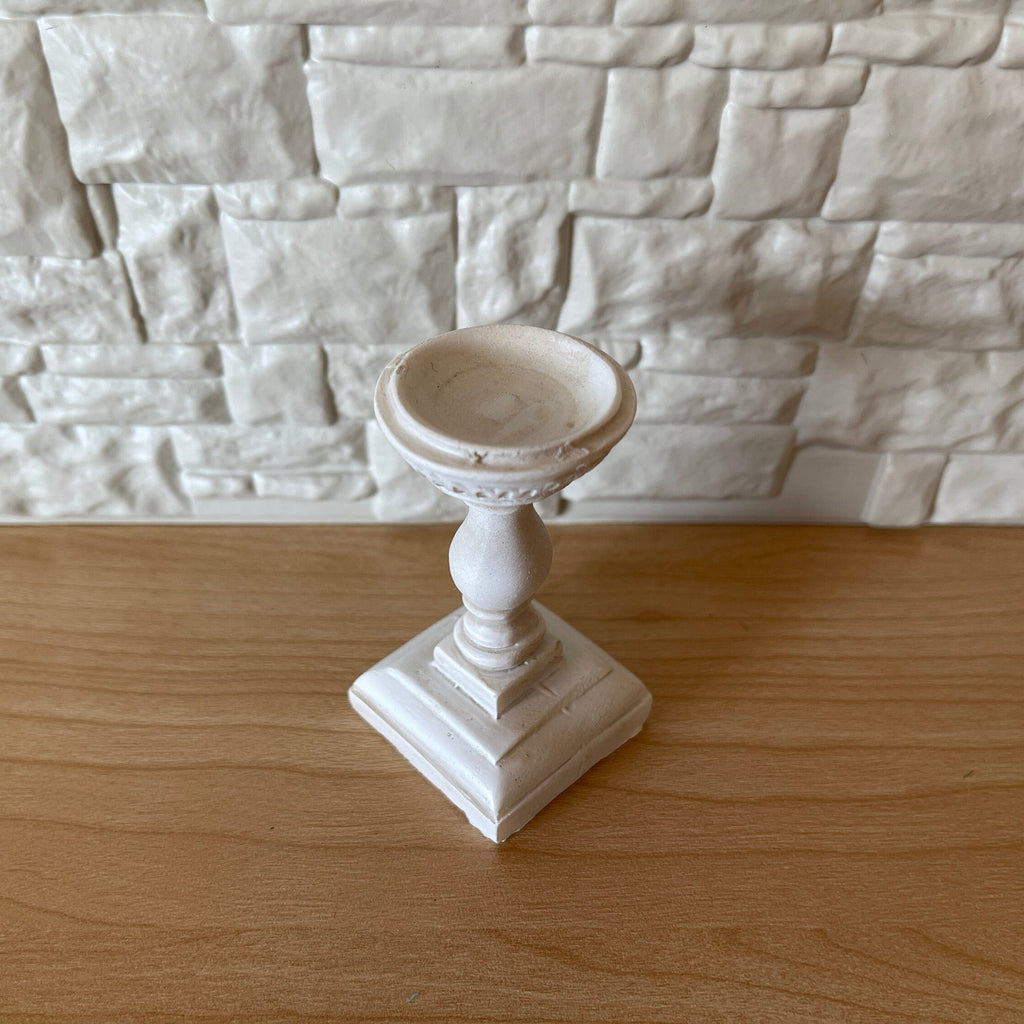 1:12 Scale Miniature Pedestal Bird Bath Fountain, Square Base, 2-3/4 inch tall, DIY Dollhouse Supply (cast resin) (white)