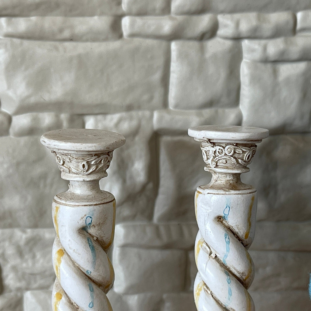 1:12 Scale Miniature Twisted Columns, Set of 2, 2-13/16 inch tall, DIY Dollhouse Supply (white and gold)