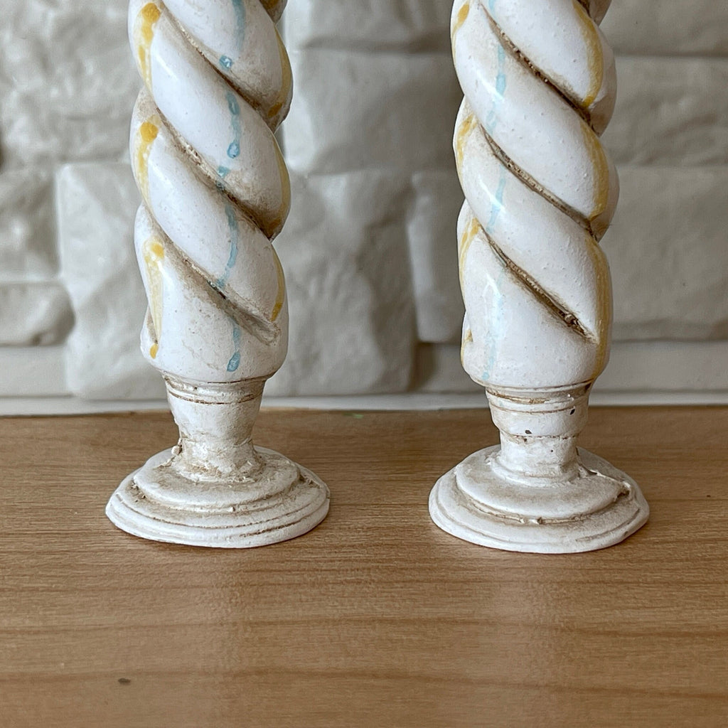 1:12 Scale Miniature Twisted Columns, Set of 2, 2-13/16 inch tall, DIY Dollhouse Supply (white and gold)