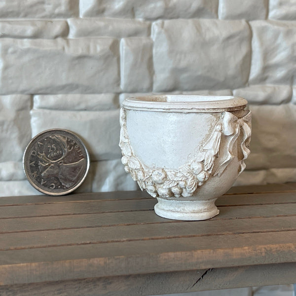 Dollhouse Floral Swags Planter , Miniature Flat Backed Planter , 1:12 Scale Planter , 3 Quarter Round Planter , Floral Swags Vase - C104