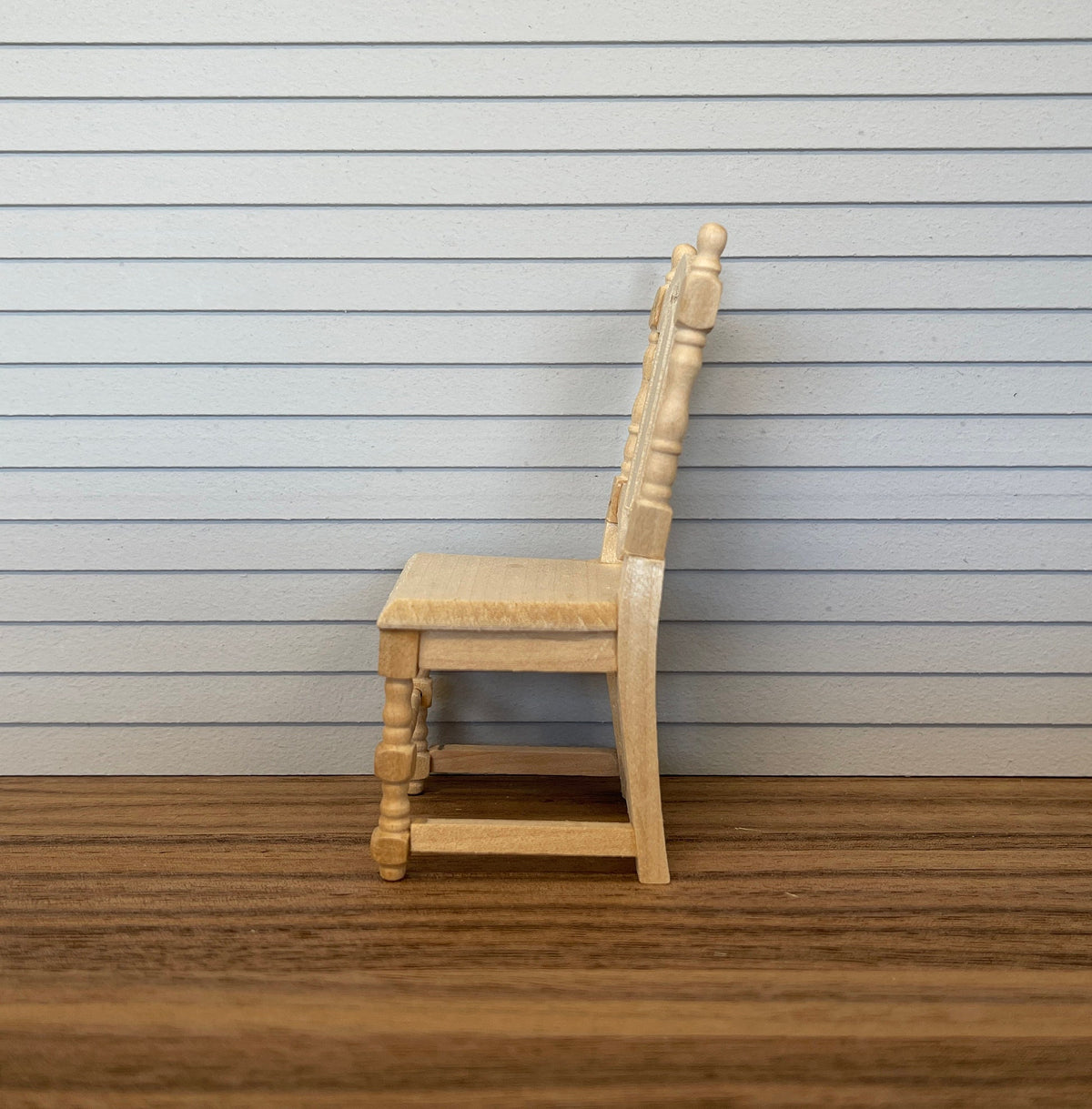 1:12 Scale Miniature Unpainted Wood Dining Chair, Shaped Back Splat, 3-15/16 inch tall, DIY Dollhouse Supply