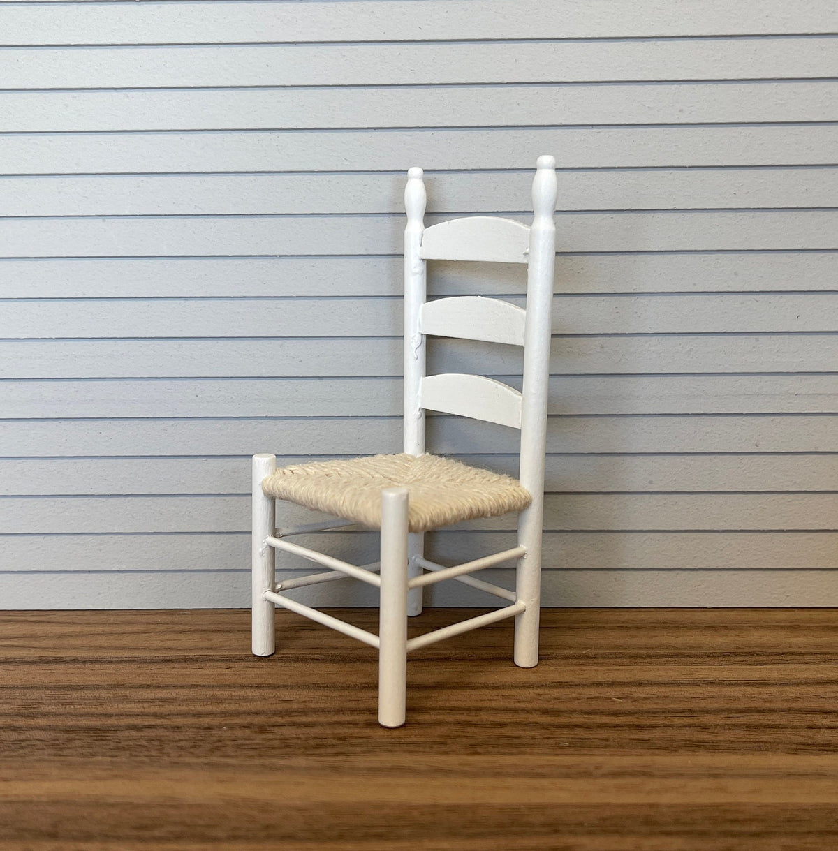 1:12 Scale Miniature Ladder Back Dining Chair with Woven Seat, 4-3/16 inch tall, DIY Dollhouse Supply (white)
