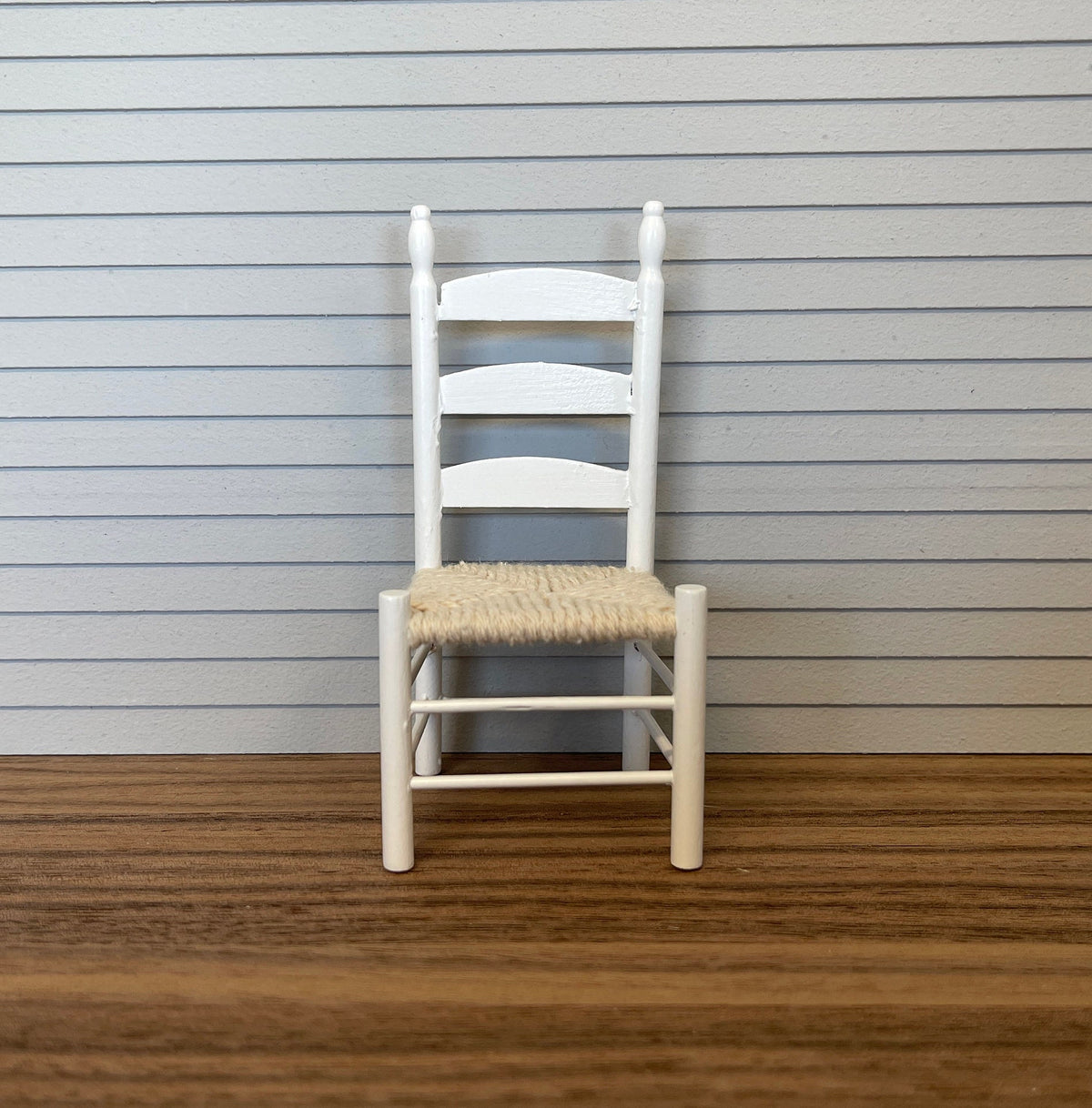 1:12 Scale Miniature Ladder Back Dining Chair with Woven Seat, 4-3/16 inch tall, DIY Dollhouse Supply (white)