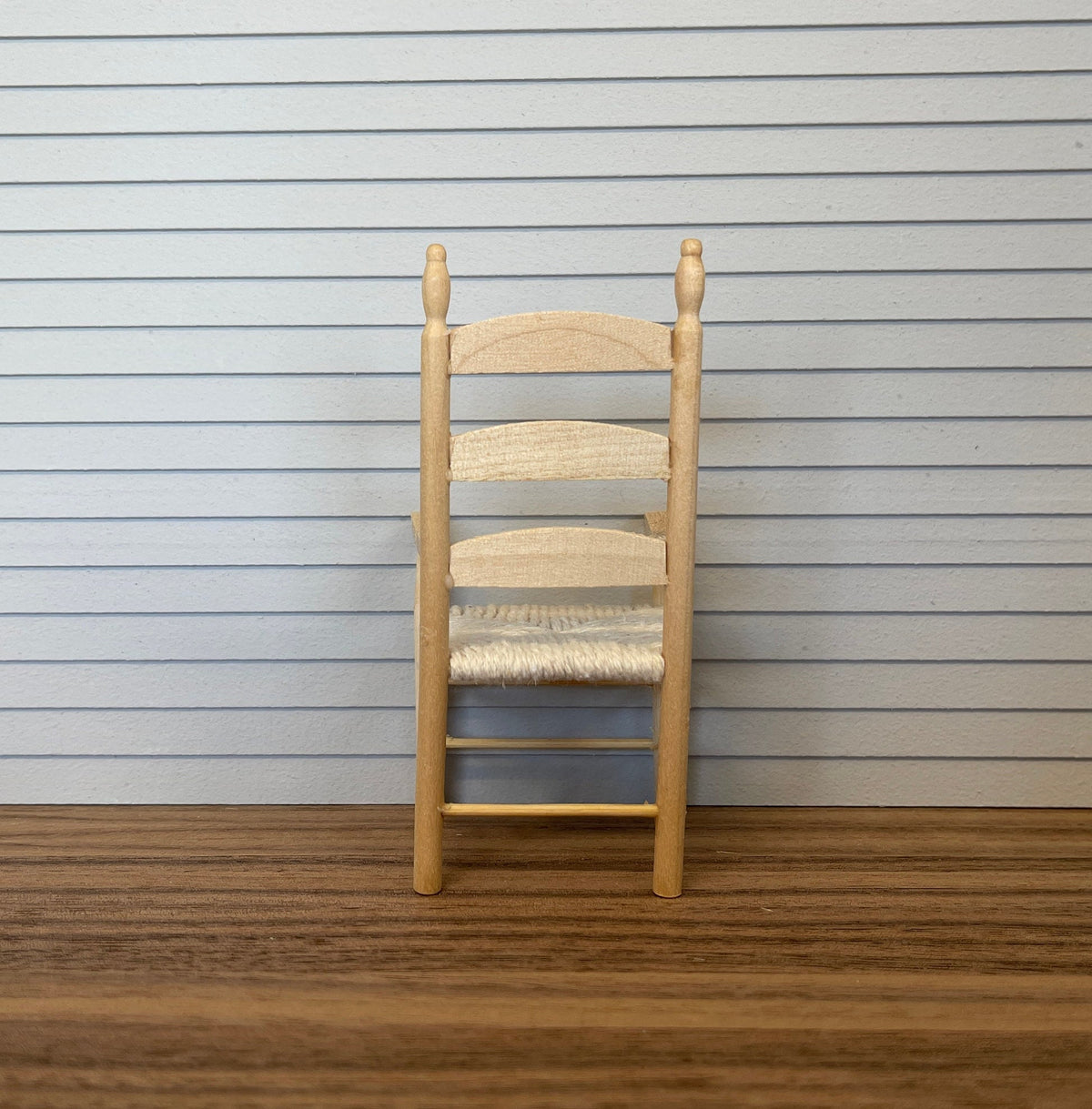 1:12 Scale Miniature Unpainted Wood Ladderback Armchair, Woven Rush Seat, 4-3/16 inch tall, DIY Dollhouse Supply