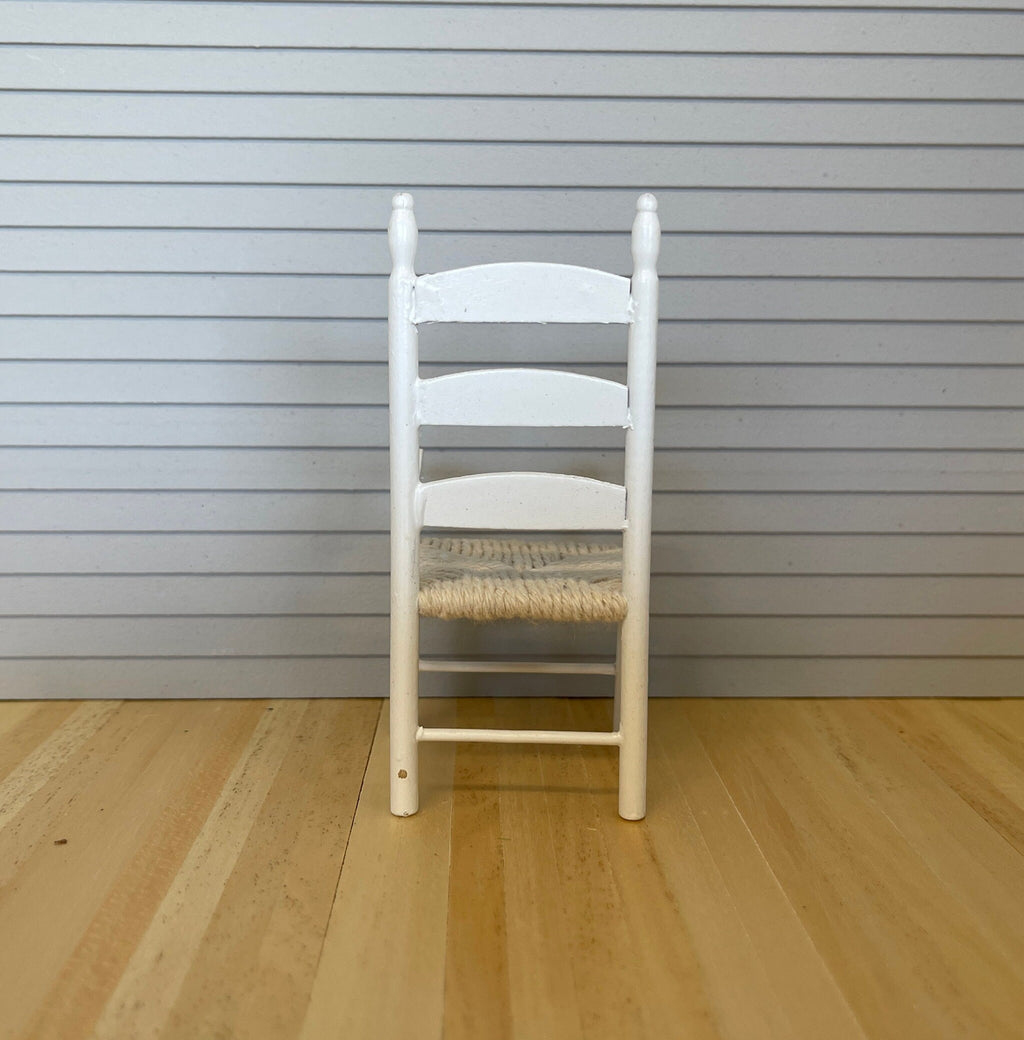 1:12 Scale Miniature Wood Ladder Back Armchair with Woven Seat, 4-3/16 inch tall, DIY Dollhouse Supply (white)