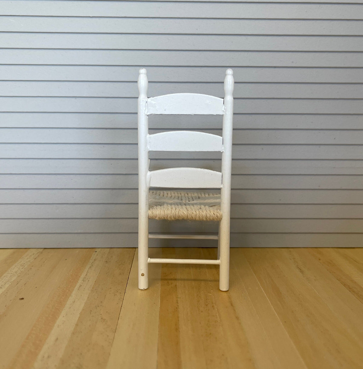 1:12 Scale Miniature Wood Ladder Back Armchair with Woven Seat, 4-3/16 inch tall, DIY Dollhouse Supply (white)