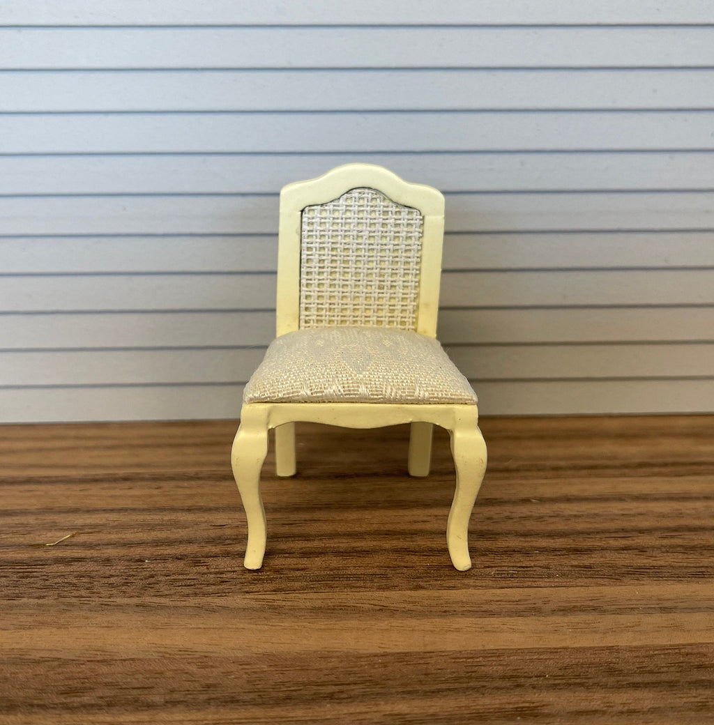 1:12 Scale Miniature Wood French Style Vanity Chair with Cane Look Back, 2-11/16 inch tall, DIY Dollhouse Supply (cream)