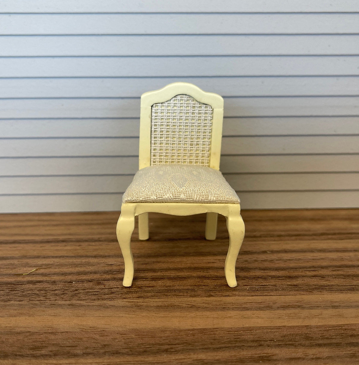 1:12 Scale Miniature Wood French Style Vanity Chair with Cane Look Back, 2-11/16 inch tall, DIY Dollhouse Supply (cream)