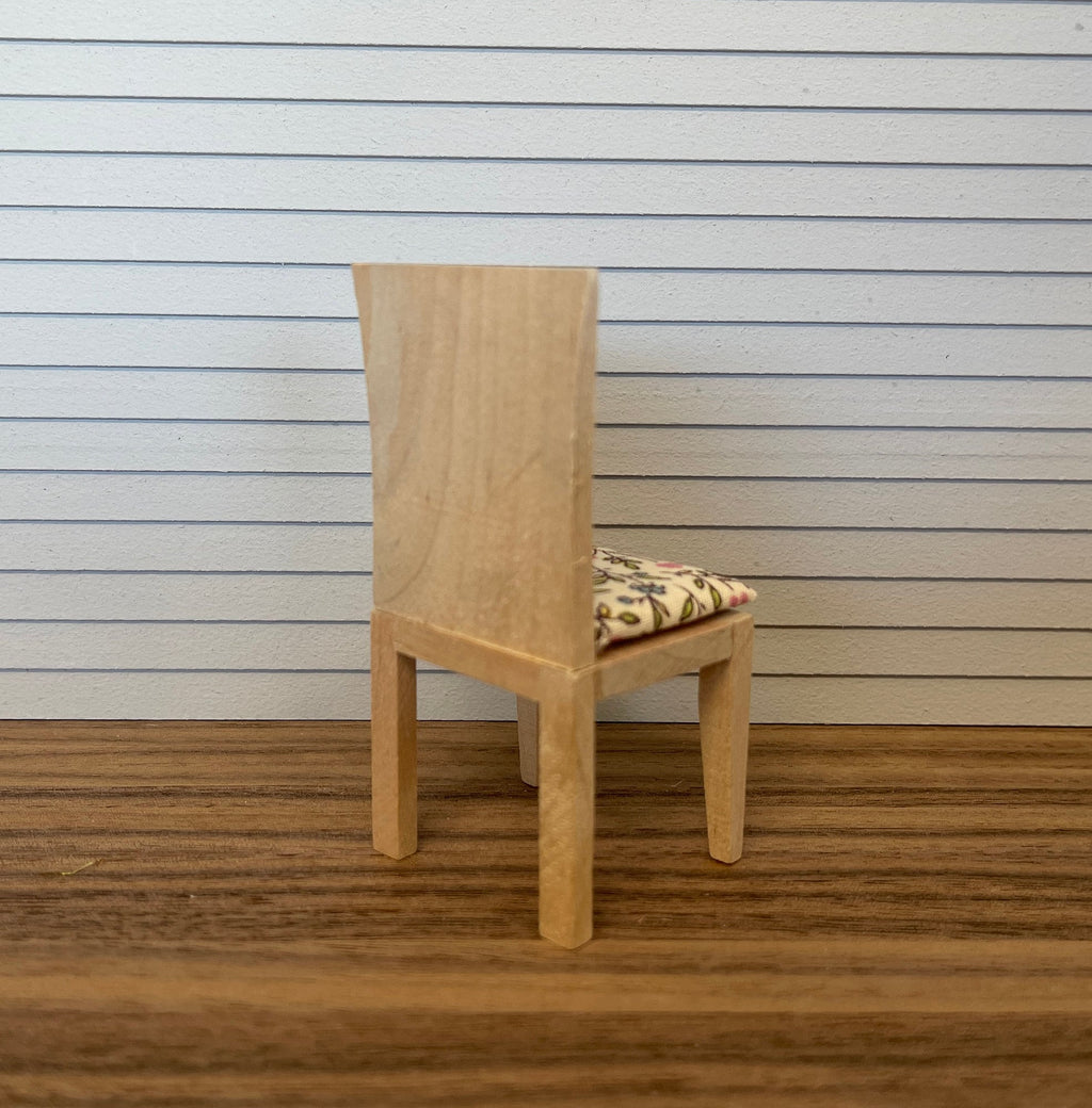 1:12 Scale Miniature Unpainted Wood Slat Back Dining Chair with Seat Pad, 3-9/16 inch tall, DIY Dollhouse Supply