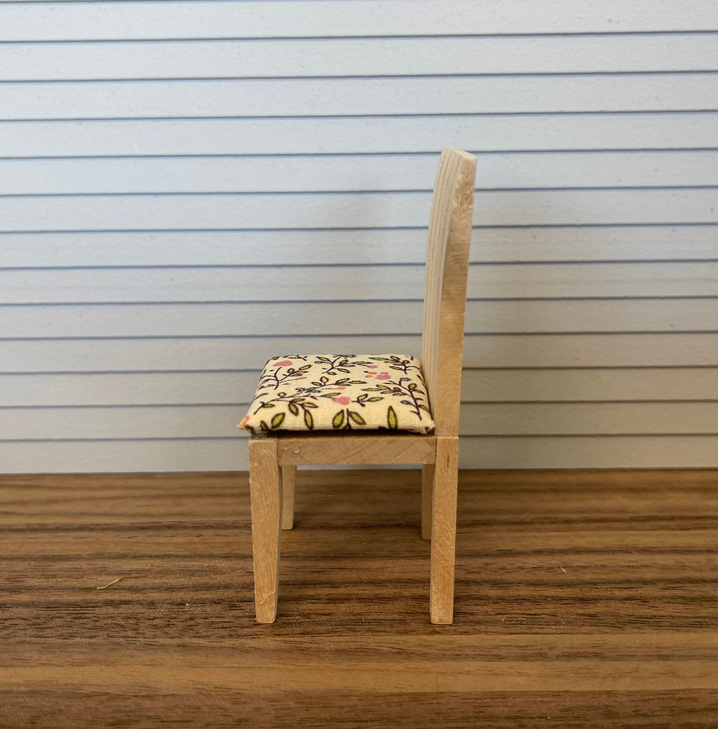 1:12 Scale Miniature Unpainted Wood Slat Back Dining Chair with Seat Pad, 3-9/16 inch tall, DIY Dollhouse Supply