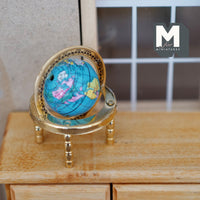 Miniature Globe with Metal Base , 1:12 Scale Dollhouse Blue Earth Globe (globe can spin a little) , Dollhouse World Globe - B073