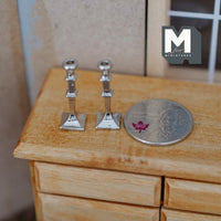 Dollhouse Candle Holders 1:12 Scale Miniature Metal Candlestick Square Base 1 Inch Tall , Set of 2 - C086