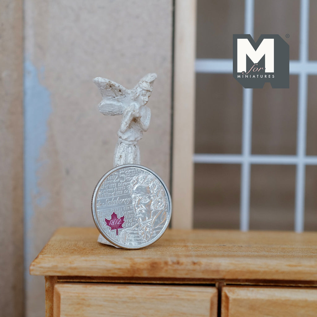 1:12 Scale Miniature White Angel Statue on Pedestal, 1-15/16 inch tall, DIY Dollhouse Supply (cast resin)