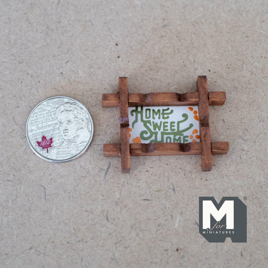1:12 Scale Miniature Home Sweet Home Sign, Rustic Wood Frame, 1-5/8 inch wide, DIY Dollhouse Supply