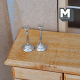 Dollhouse Candle Holders 1:12 Scale Miniature Metal Candlestick Square Base 1 Inch Tall , Set of 2 - C086
