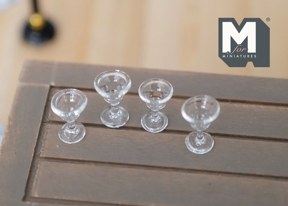 1:12 Scale Miniature Clear Wine Glasses, Set of 4, 13/16 inch tall, DIY Dollhouse Supply