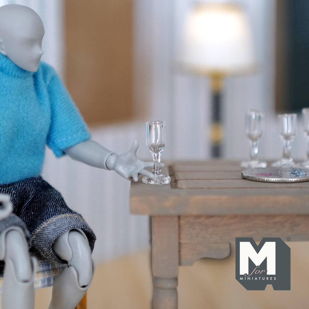 1:12 Scale Miniature Wine Glasses, Set of 4, 3/4 inch tall, DIY Dollhouse Supply (made with real glass)