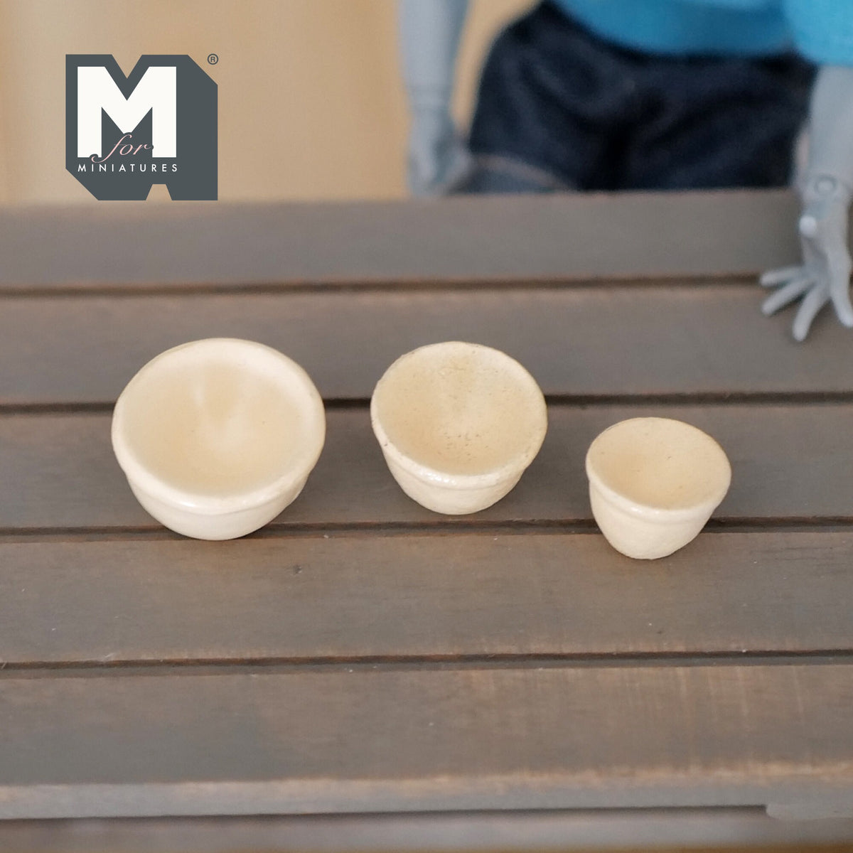 1:12 Scale Miniature Wood Mixing Bowls, Set of 3, 3/4 inch dia., DIY Dollhouse Supply
