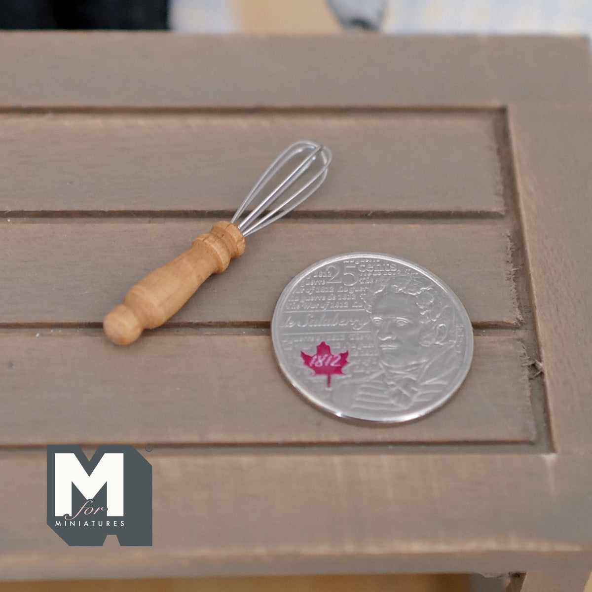 1:12 Scale Miniature Wire Whisk with Wood Handle, 1-1/2 inch long, DIY Dollhouse Supply