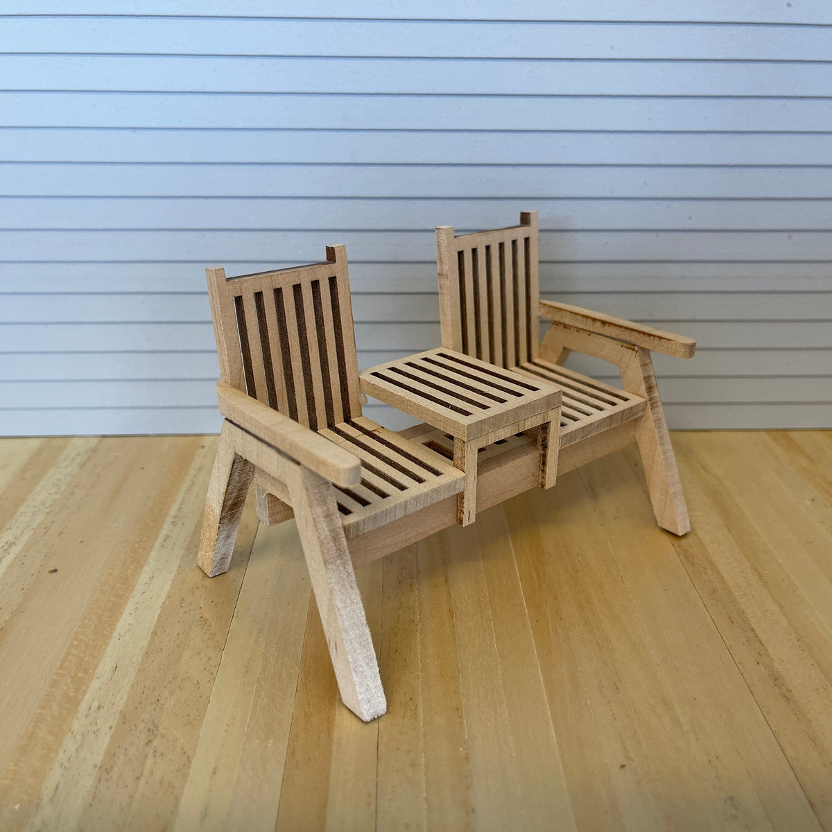 Dollhouse Supplies Fairy Garden Loveseat with Middle Table 1:12 Miniature Unfinished Garden Chair with Center Table , Fairy Sofa  - E005