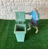 Dollhouse Supplies Trash Can with Wheels 1:12 Scale Miniature Garbage Bin Rubbish Bin Dumpster 3-1/2 inch tall  - D089