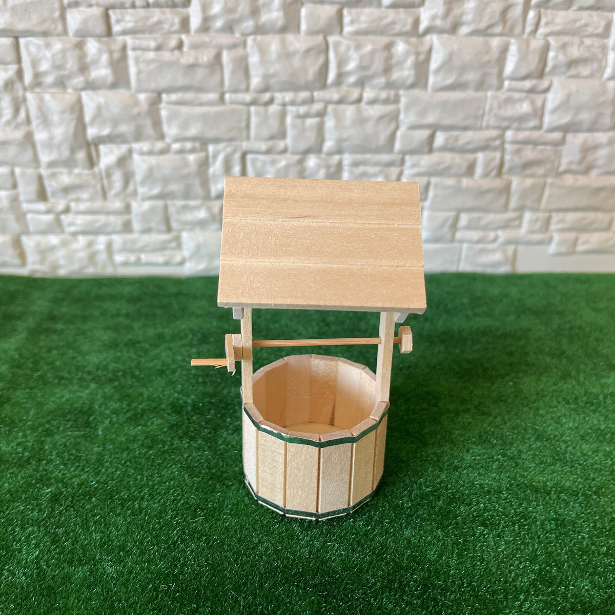 1:12 Scale Miniature Unpainted Wood Wishing Well, Shingle Roof, 4-1/16 inch tall, DIY Dollhouse Supply