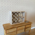 1:12 Scale Miniature Unpainted Wood Wine Rack, Diagonal Lattice, Side Shelves, 3 inch wide, DIY Dollhouse Supply