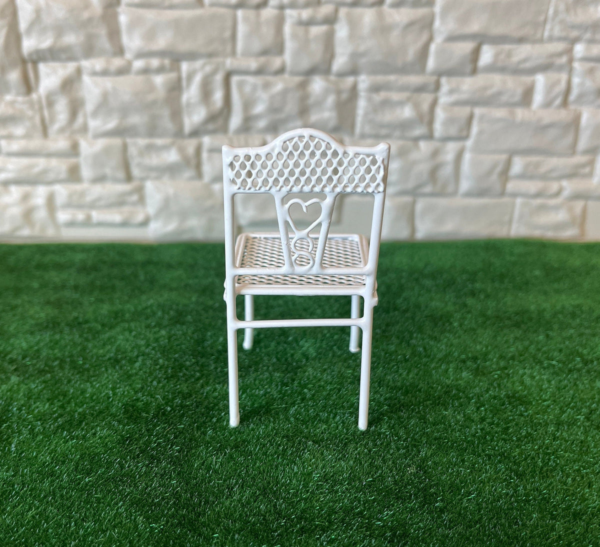 1:12 Scale Miniature Metal Garden Chair, Ornate Back, 3-1/8 inch tall, DIY Dollhouse Supply (white)