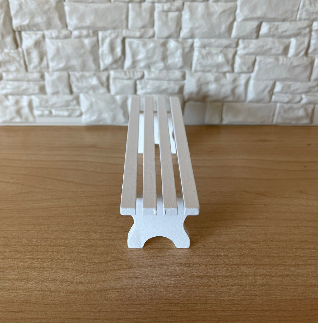 1:12 Scale Miniature Wood Slatted Garden Bench, 4-13/16 inch long, DIY Dollhouse Supply (white)