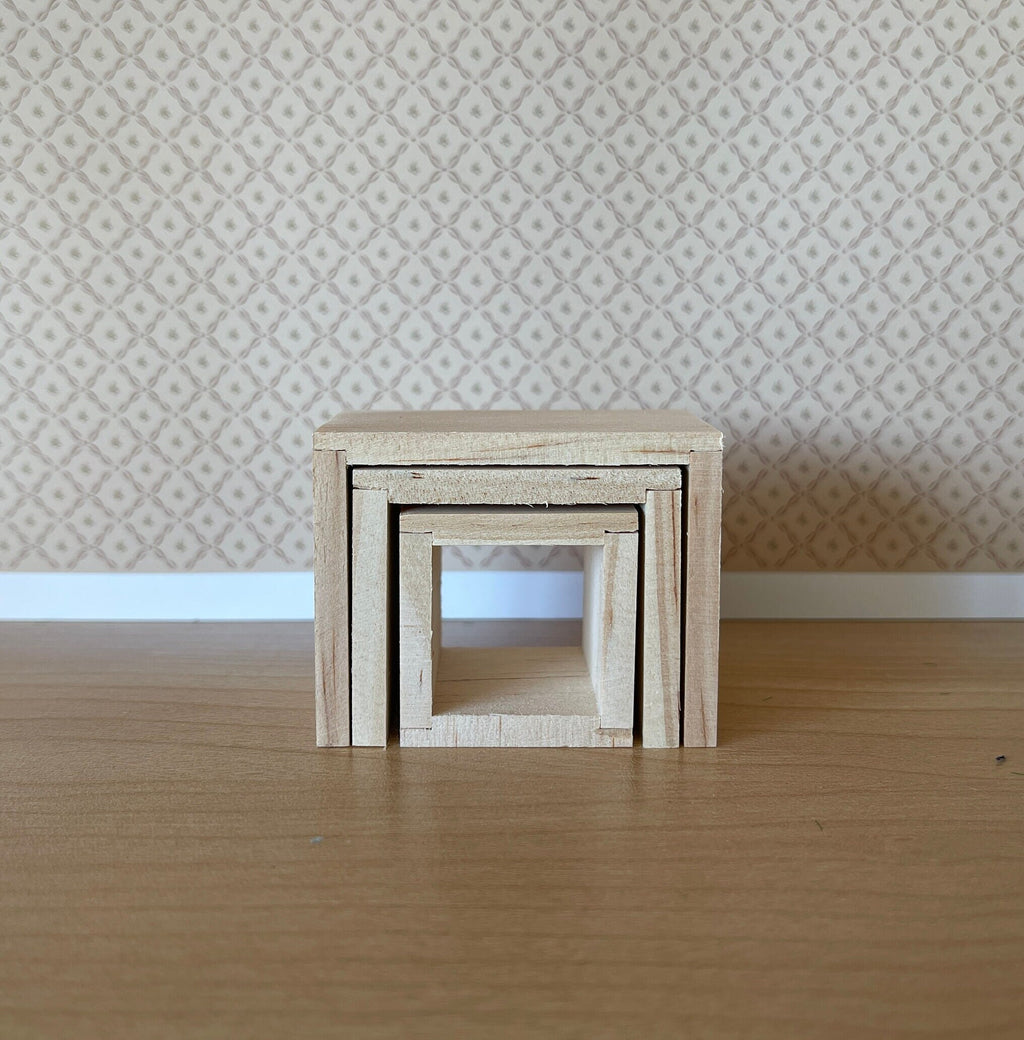 Dollhouse Unpainted Nesting Coffee Tables , 1:12 Scale Miniature Unfinished Nesting Tables Set of 3 - J043