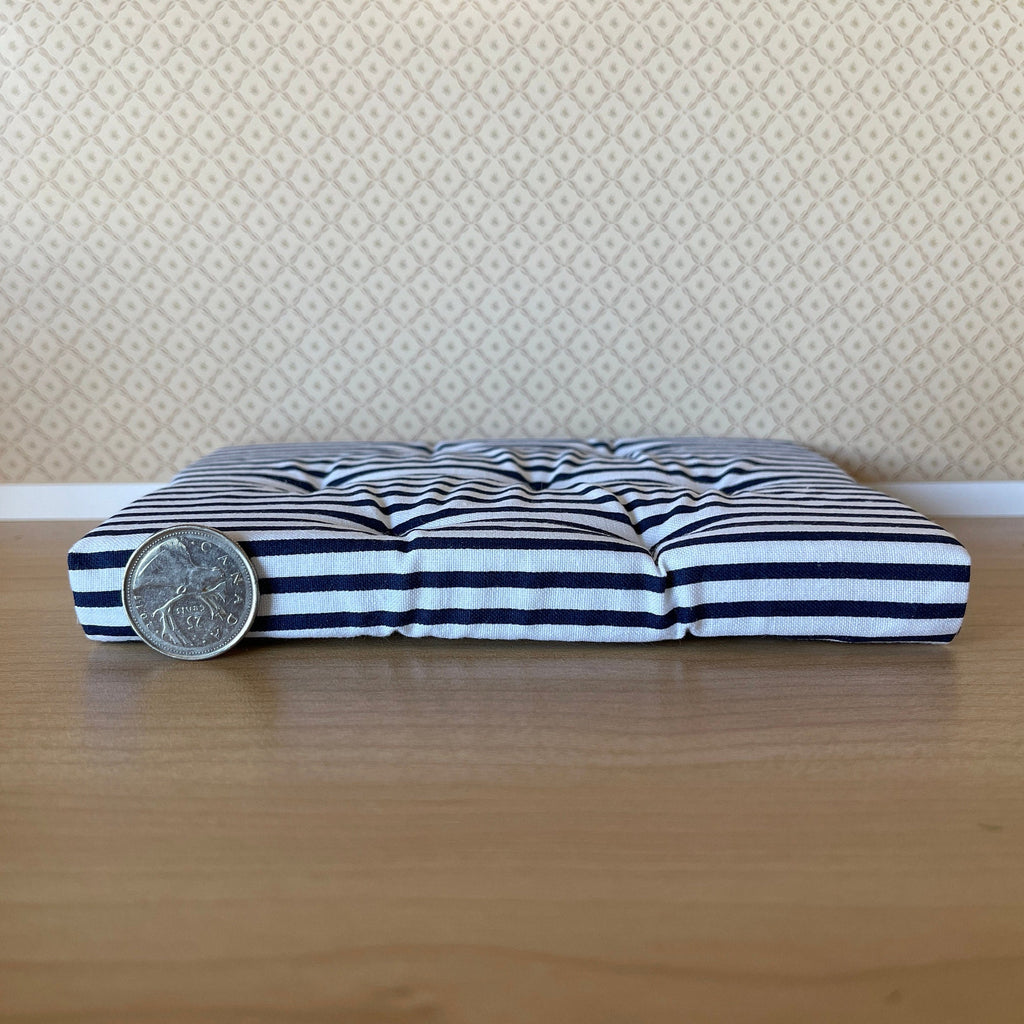 1:12 Scale Miniature Striped Double Mattress, 6-1/4 inch long, DIY Dollhouse Supply (navy blue and white)