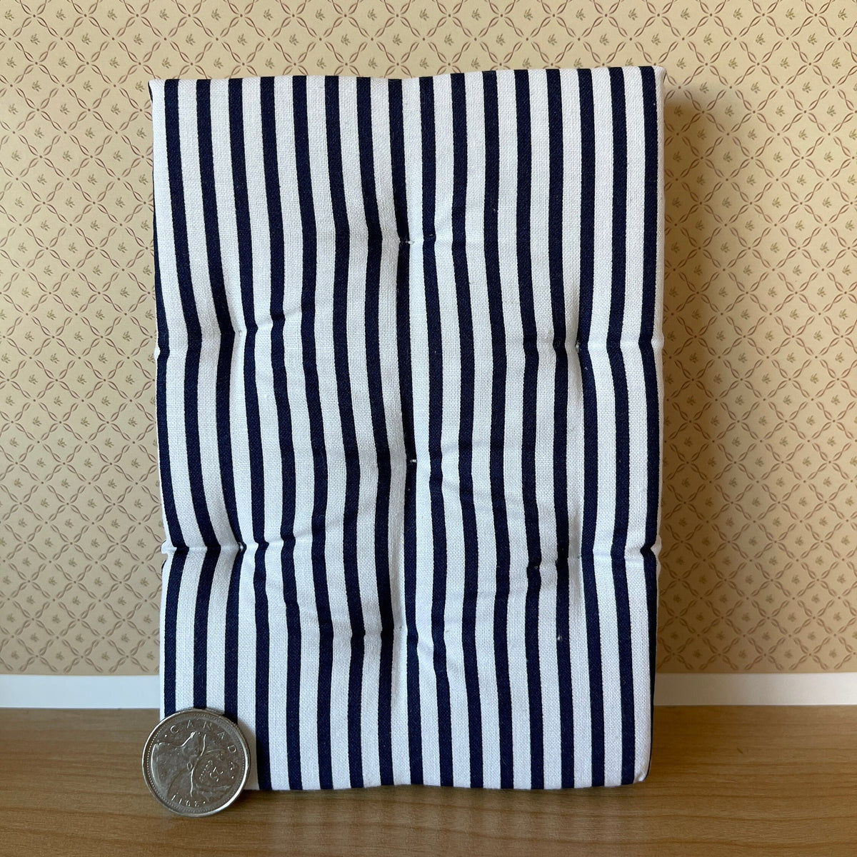 1:12 Scale Miniature Striped Double Mattress, 6-1/4 inch long, DIY Dollhouse Supply (navy blue and white)