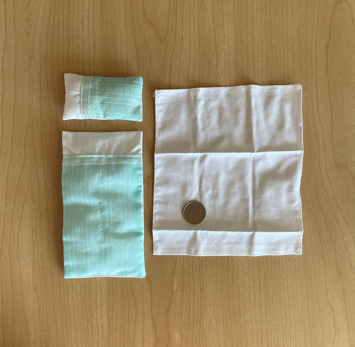1:12 Scale Miniature Single Bedding Set, Pillow, Comforter and Cover Sheet, 6-3/4 inch long, DIY Dollhouse Supply (mint green)