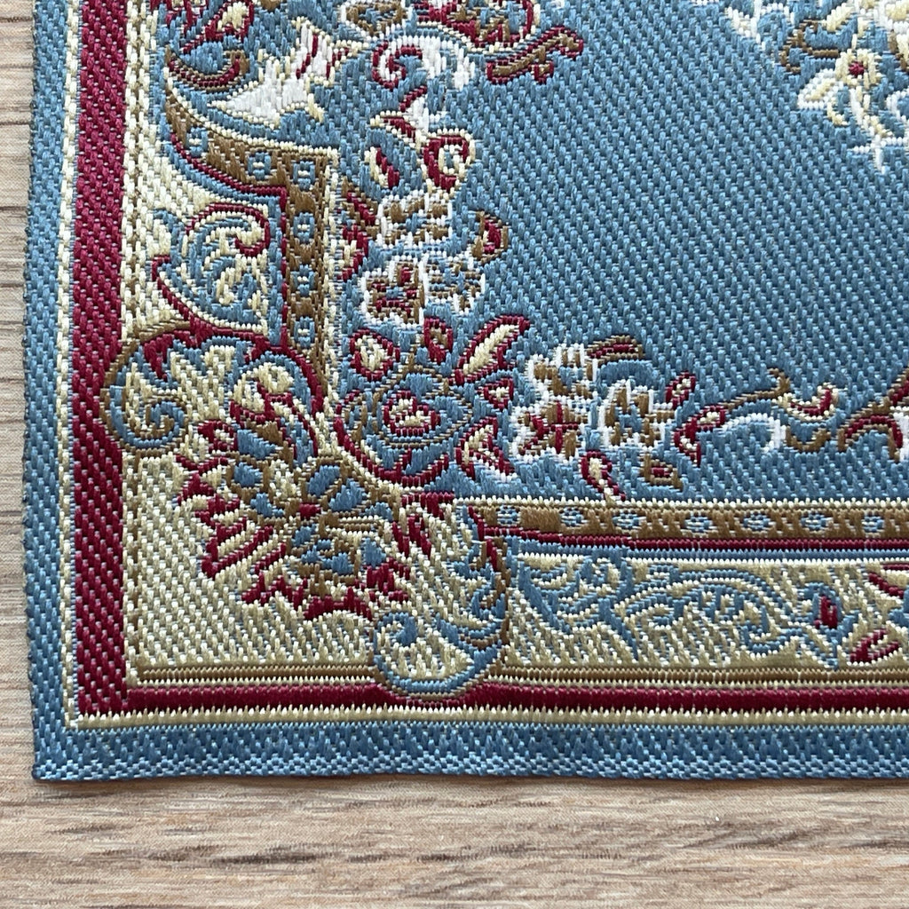 1:12 Scale Miniature Area Rug with Floral Medallion and Border, 6-5/16 inch long, DIY Dollhouse Supply (blue)
