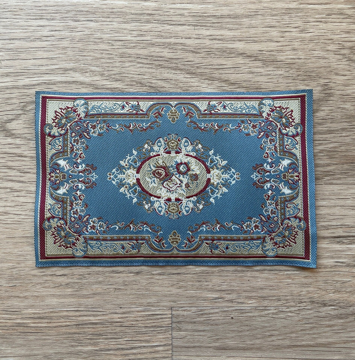 1:12 Scale Miniature Area Rug with Floral Medallion and Border, 6-5/16 inch long, DIY Dollhouse Supply (blue)